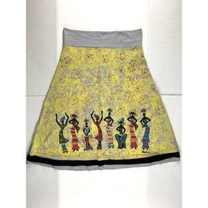Caroline Women Size M Medium A Line Long Skirt Yellow Gray Elastic High Waist